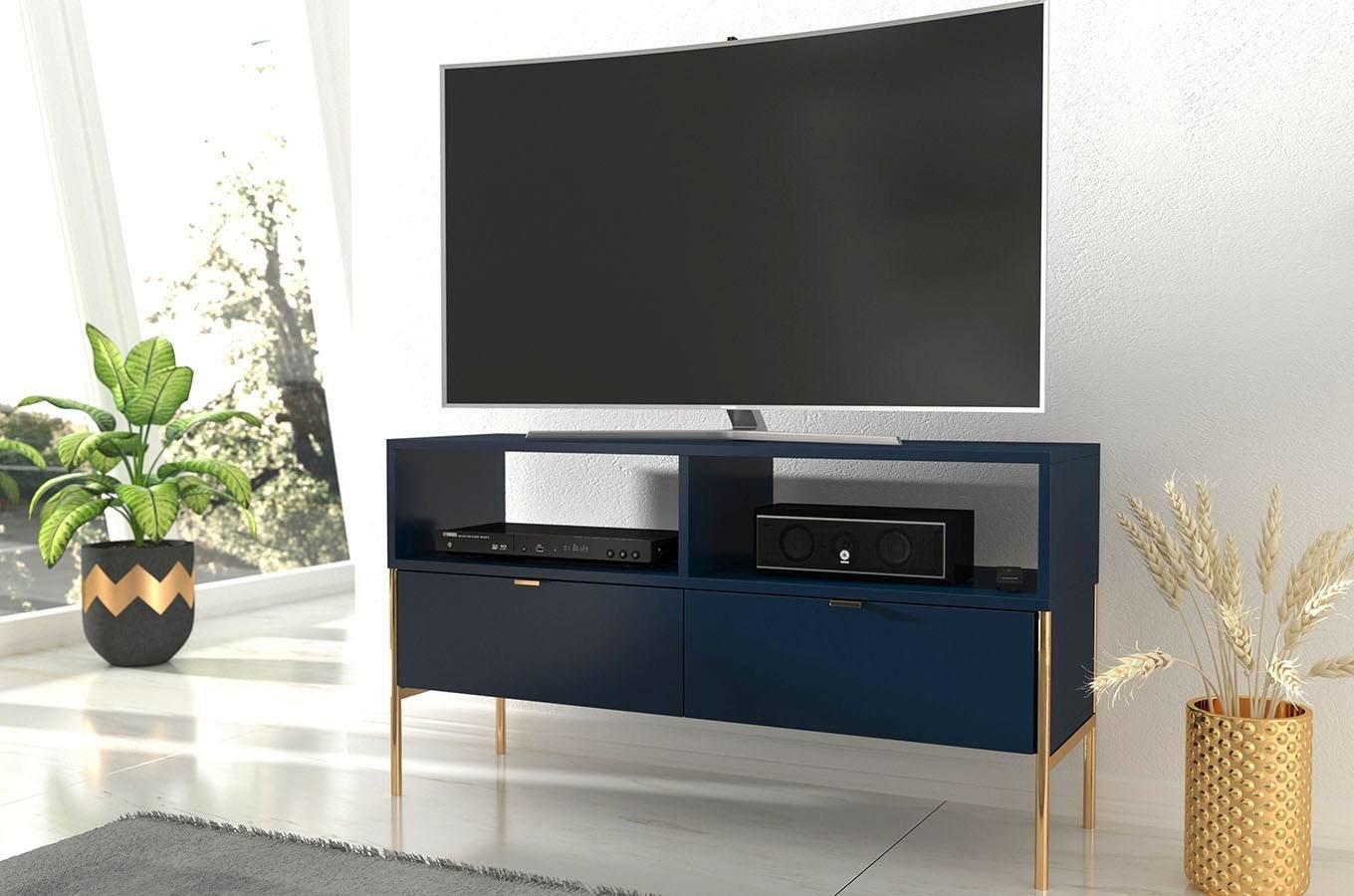 szafka RTV granatowa na złotych nóżkach Polka Skandica
