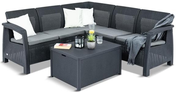 Narożnik tarasowy ze stolikiem skrzynią