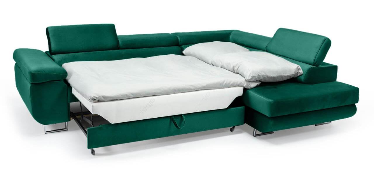 Zielony narożnik z funkcją spania