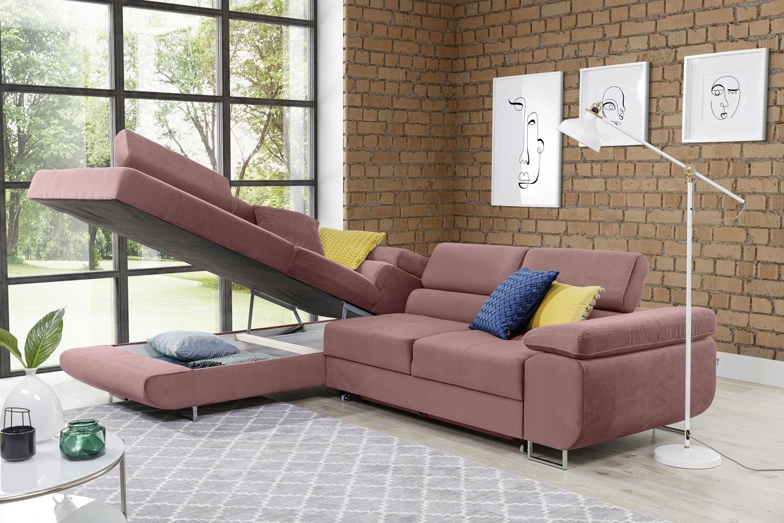 kanapa narożna do salonu brudny róż