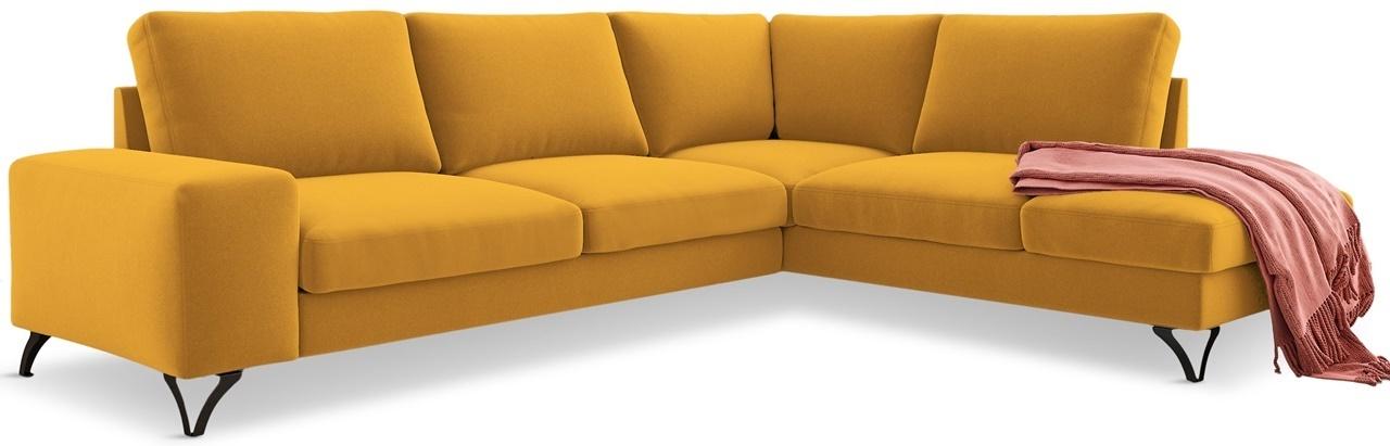 żólty narożnik rozkładany z pojemnikiem na pościel i funkcją spania