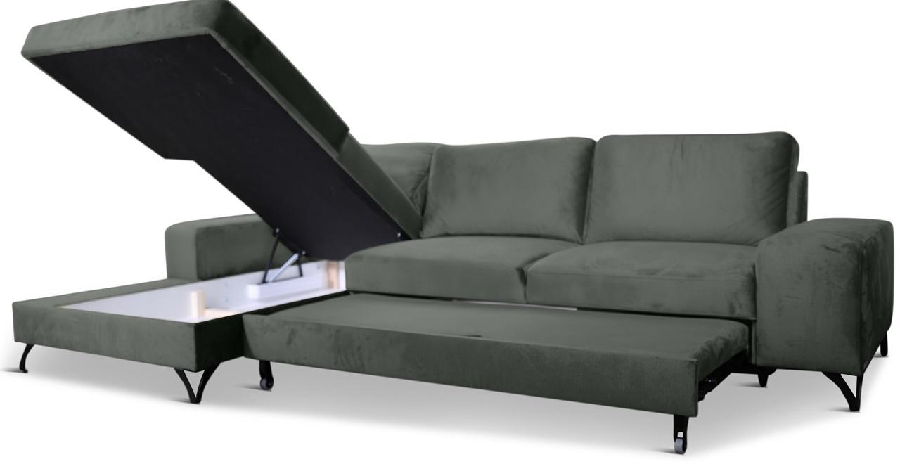 ciemnoszary narożnik rozkładany na czarnych nóżkach