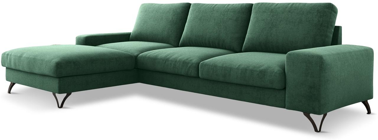 ciemnozielony narożnik welurowy  na czarnych nóżkach