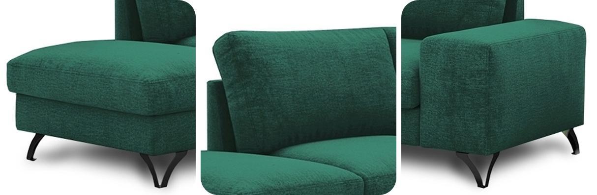 detale ciemnozielonego narożnika welurowego z funkcją spania