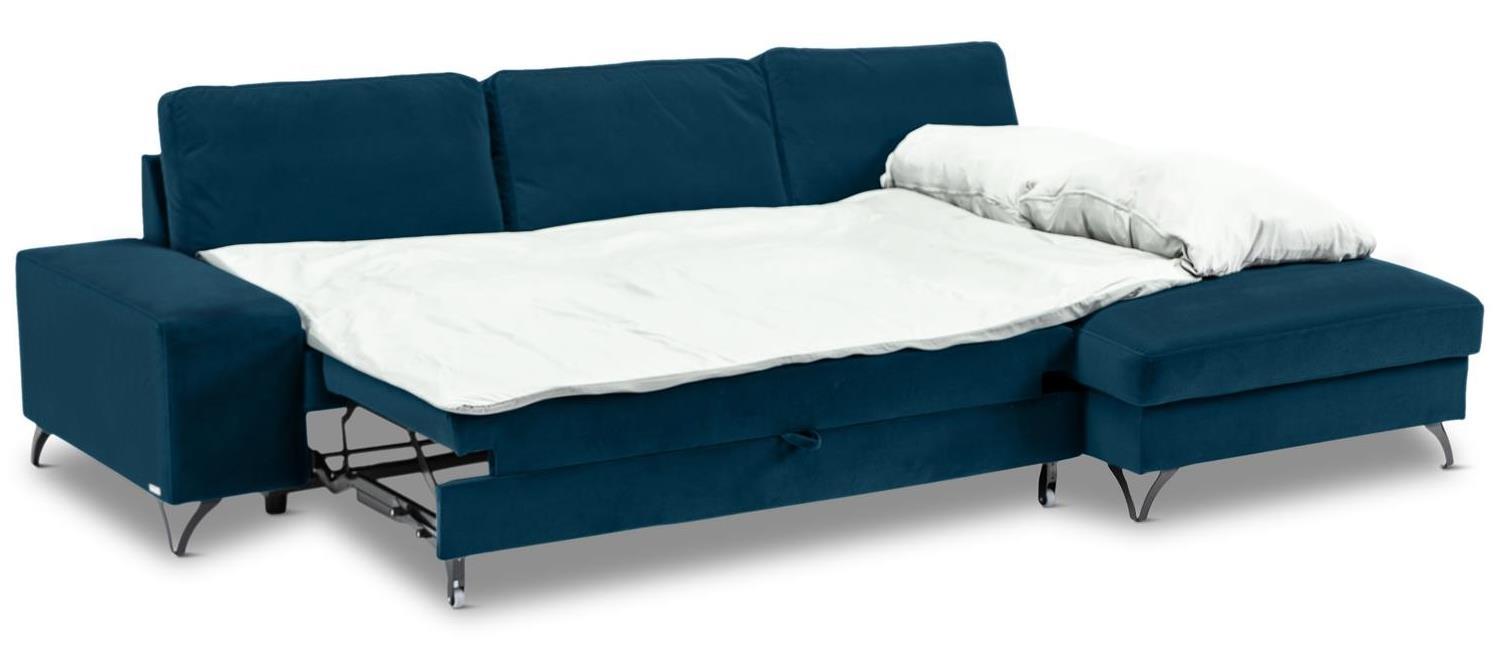 ciemnoniebieska rogówka welurowa do salonu