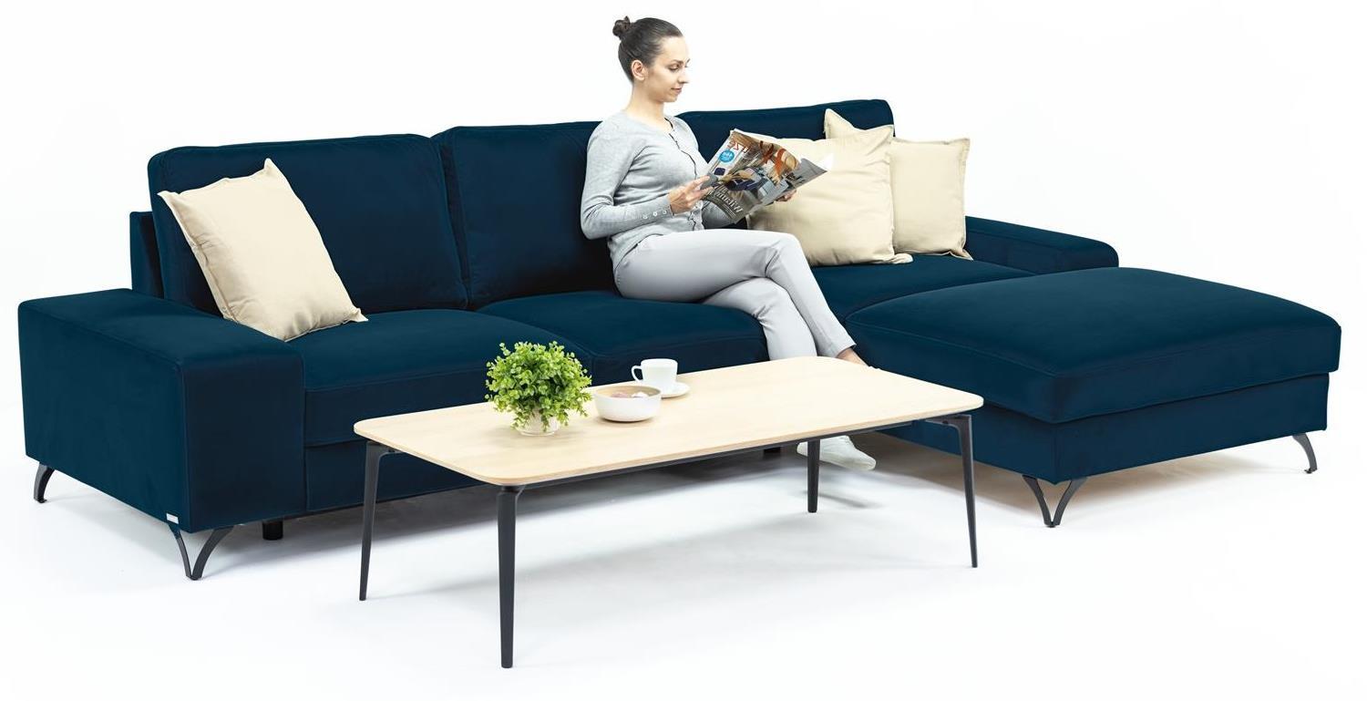 ciemnoniebieska rogówka welurowa do salonu