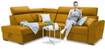 Musztardowo złota kanapa rozkładana narożna do salonu Riva 274x210 cm lewostronna