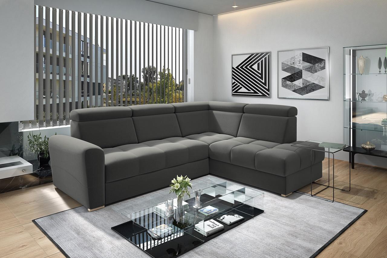 ciemnoszary narożnik w kształcie litery L welurowy