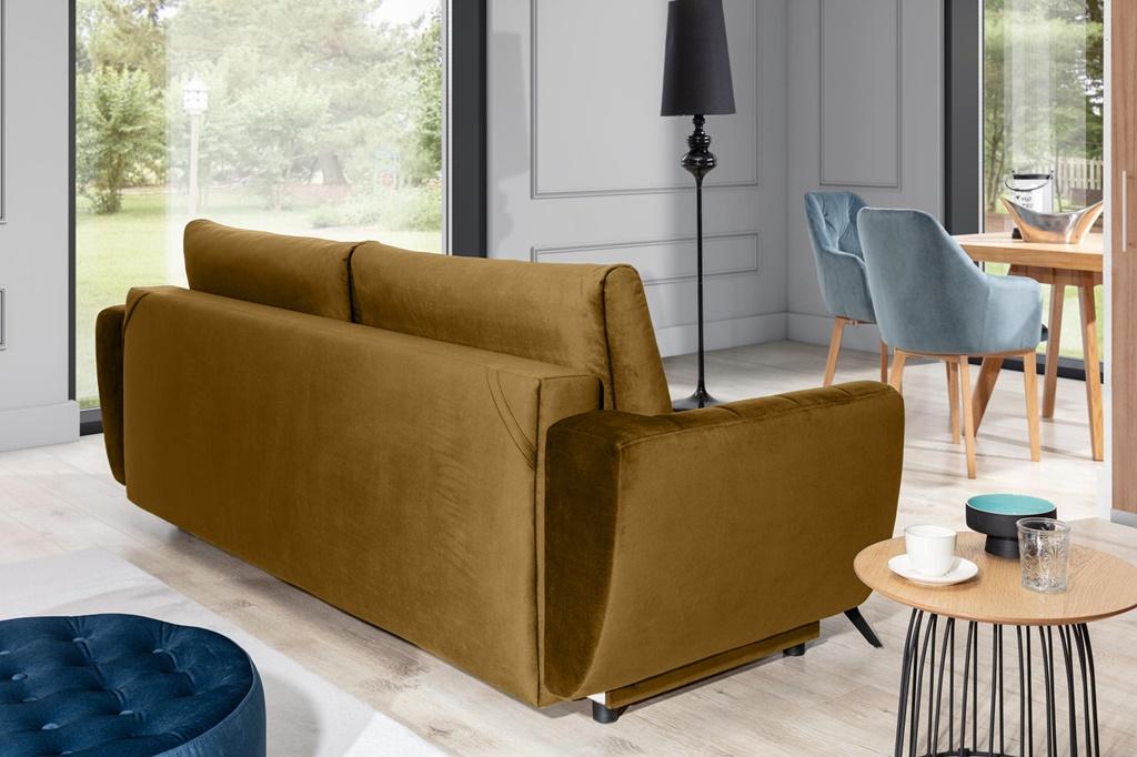 wolnostojąca kanapa musztardowa