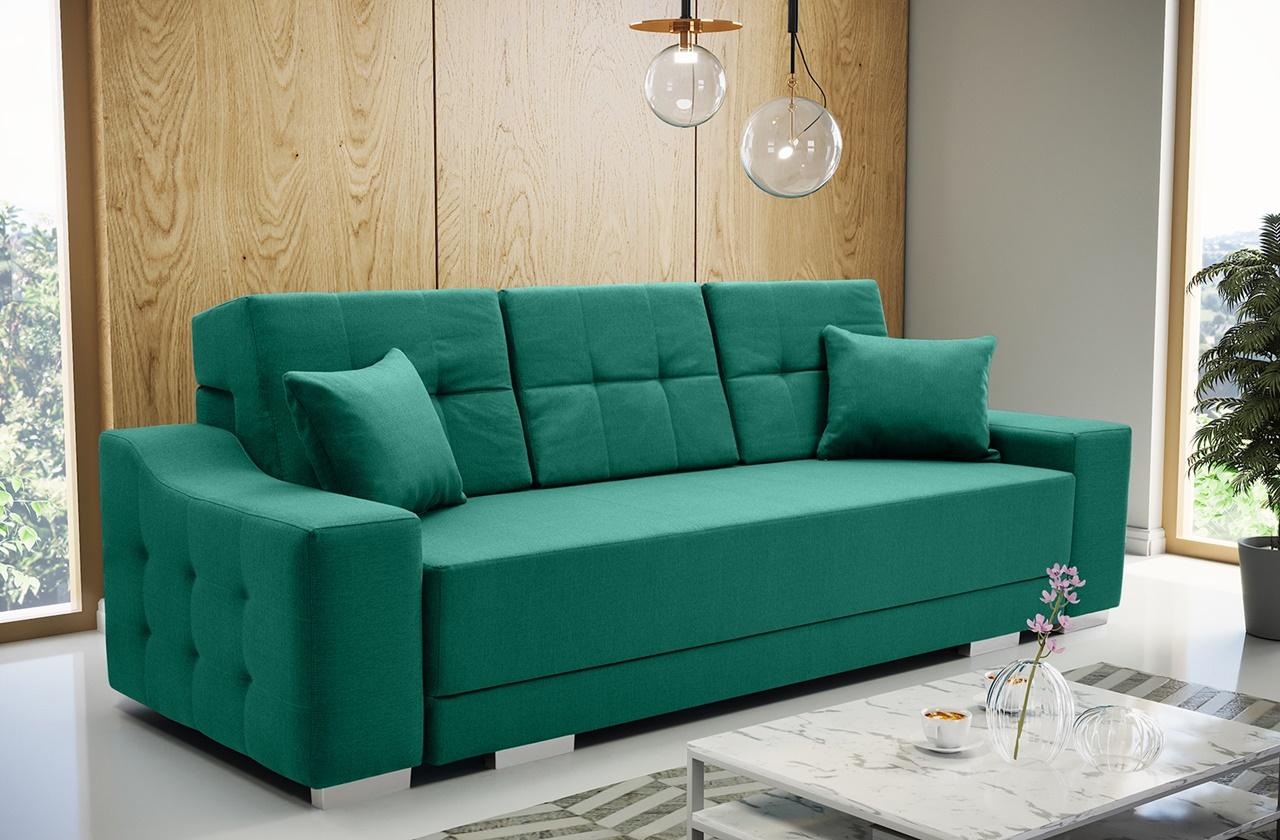 butelkowozielona sofa z funkcją rozkładania do salonu