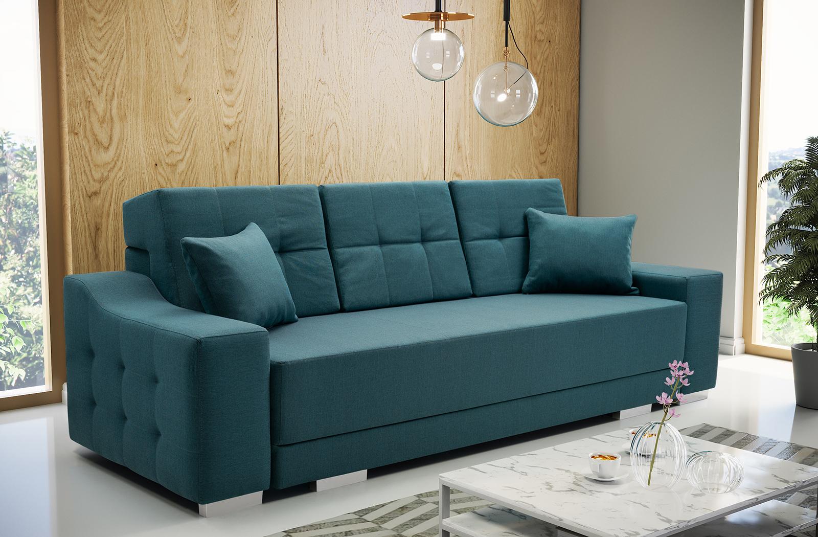 granatowa rozkładana kanapa do salonu