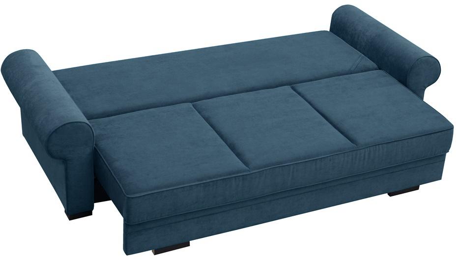 rozkładanie granatowej kanapy welurowej do salonu