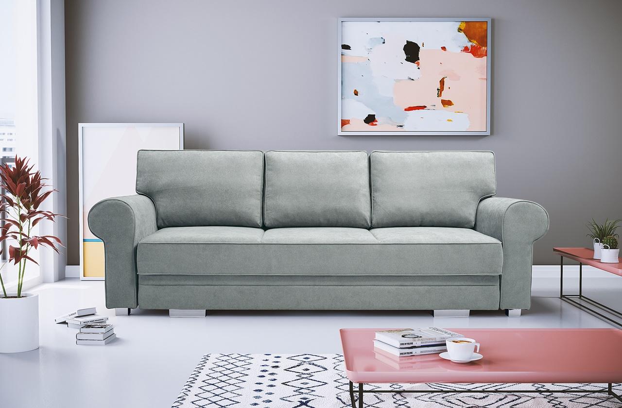 salon z szarą klasyczną kanapą