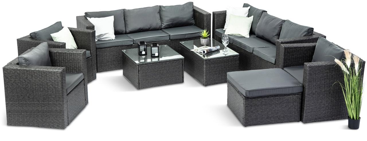 duży zestaw mebli ciemnoszarych na taras