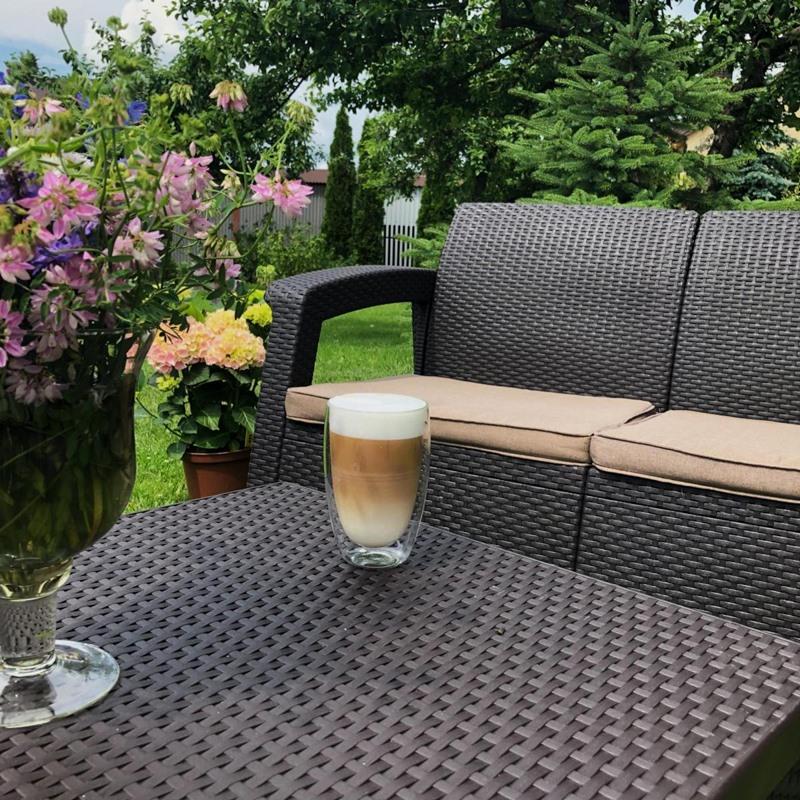 narożnik tarasowy ze stolikeim skrzynią brazowy