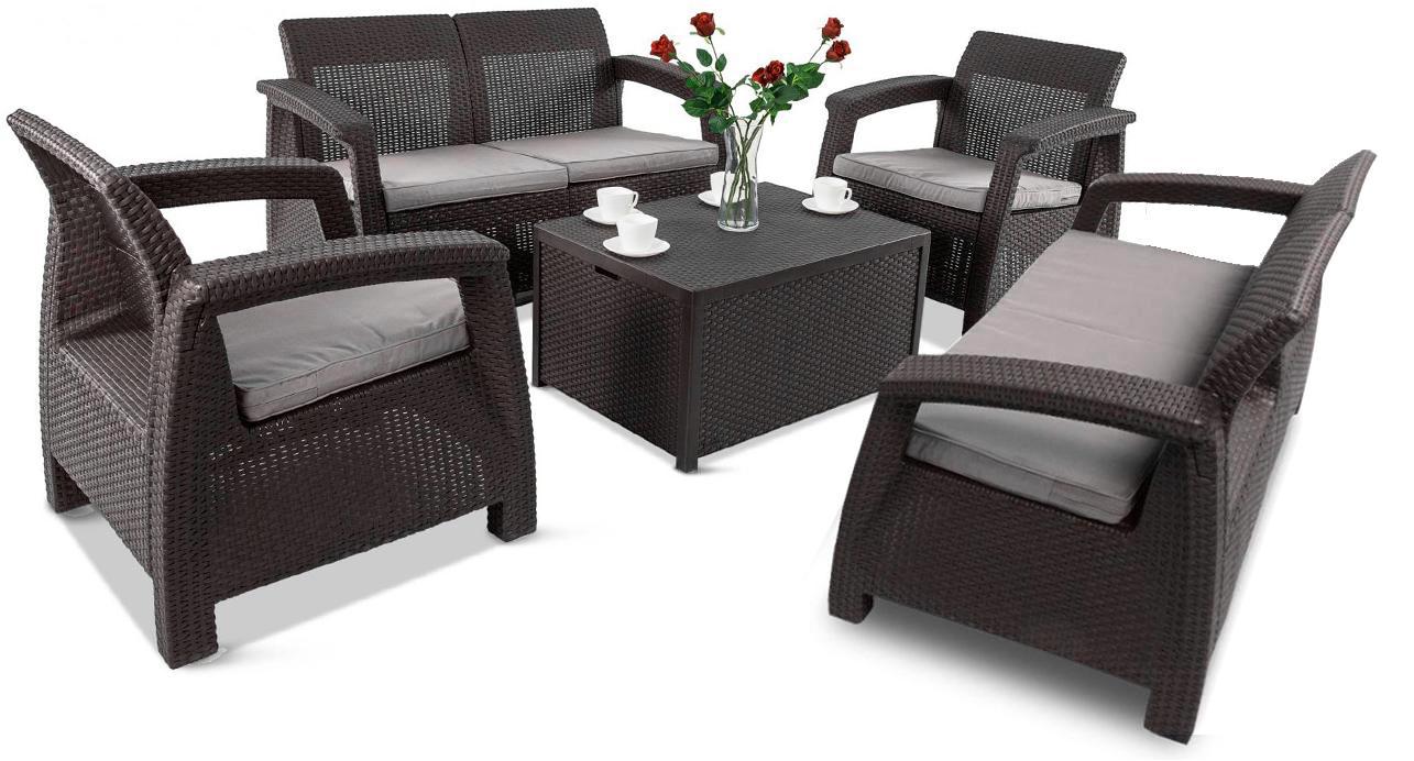 brązowy zestaw ogrodowy ze skrzynia