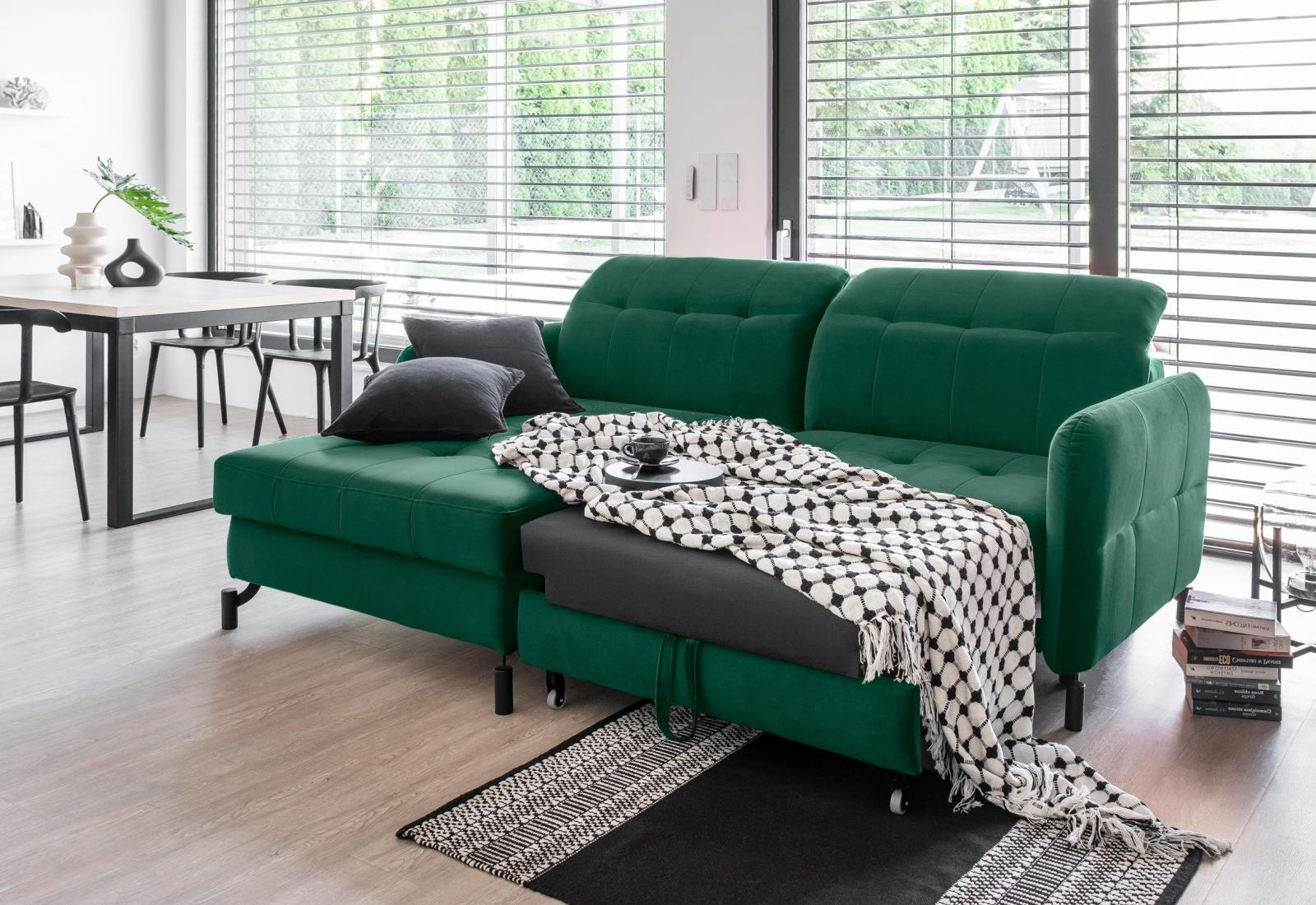 ciemnozielony narożnik plus pufa