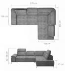 Rogówka z wysuwanym elektrycznie siedziskiem Focus L 278x204cm Salvador 16 – graphite prawy