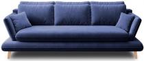 Granatowa sofa na drewnianych nóżkach