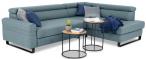 Błękitny narożnik do salonu w stylu minimalistycznym Livio 249x184 cm Evolution 13 ice blue prawy