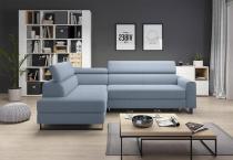 Błękitny narożnik z funkcją spania Livio 249x184 cm Evolution 13 ice blue lewy
