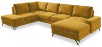 Musztardowy narożnik U-kształtny do salonu Flavio U 367x214cm lewy