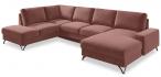 Różowy narożnik U-kształtny do salonu Flavio U 367x214cm lewy