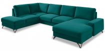 Narożnik welurowy w kształcie U Turkusowy Flavio U 367x214cm lewy