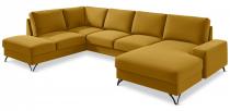 Narożnik welurowy w kształcie U żółty Flavio U 367x214cm lewy