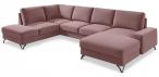Narożnik welurowy w kształcie U różowy Flavio U 367x214cm lewy