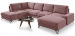 Narożnik welurowy w kształcie U różowy Flavio U 367x214cm lewy