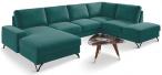 Zielony narożnik U-kształtny do salonu Flavio U 367x214cm prawy