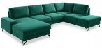 Zielony narożnik U-kształtny do salonu Flavio U 367x214cm prawy
