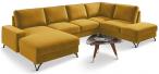 Musztardowy narożnik U-kształtny do salonu Flavio U 367x214cm prawy