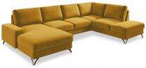 Musztardowy narożnik U-kształtny do salonu Flavio U 367x214cm prawy