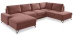Różowy narożnik U-kształtny do salonu Flavio U 367x214cm prawy