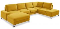 Narożnik welurowy w kształcie U żółty Flavio U 367x214cm prawy