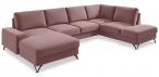 Narożnik welurowy w kształcie U różowy Flavio U 367x214cm prawy