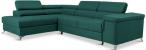 Nowoczesny butelkowozielony narożnik na chromowanych nóżkach Eridano 275x202 cm Matt Velvet 75 lewy