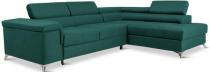 Ciemnozielona nowoczesna rogówka z ruchomymi zagłówkami Eridano 275x202 cm Matt Velvet 75 prawy