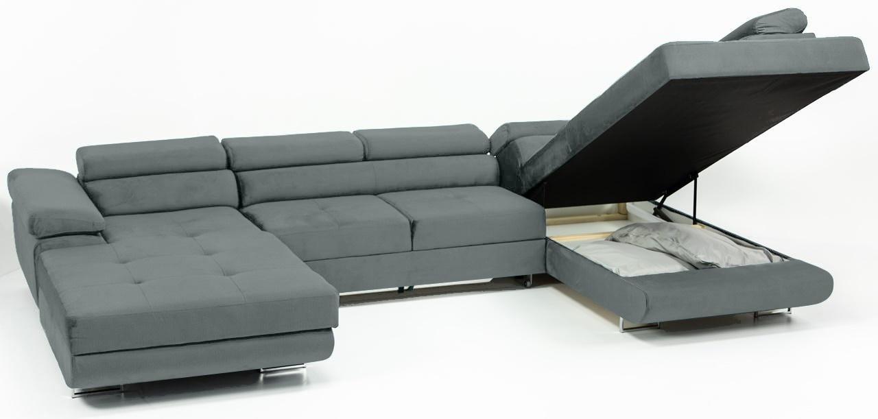 szary narożnik z pojemnikiem na pościel Rodrigo