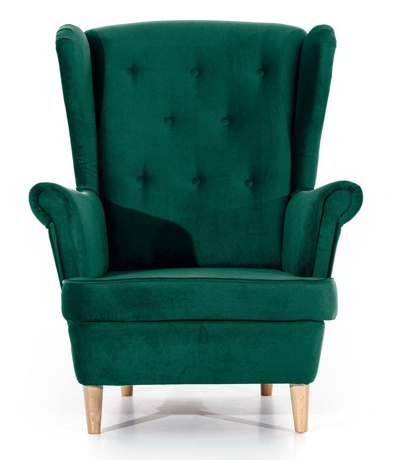 zielony fotel z wysokim oparciem