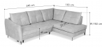Antracytowy narożnik z funkcją spania 246x183 cm Cento Letto 97 prawy