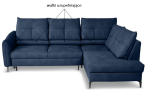 Granatowy narożnik rozkładany do salonu 246x183 cm Cento Letto 79 prawy