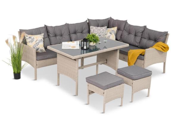 Set terasa ratan cu colțar Gri Perata Corner Light Grey