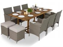 Meble technorattanowe z drewnianym stołem 10 miejsc AK2FT64 Grey Ivory
