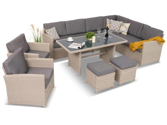 Ratanový nábytok Cofete Light Grey Plus s jedálenským stolom