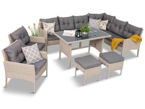 Set din technorattan Perata Corner cu două fotolii Light Grey
