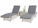Dwa regulowane leżaki technorattan ze stolikiem Light Grey