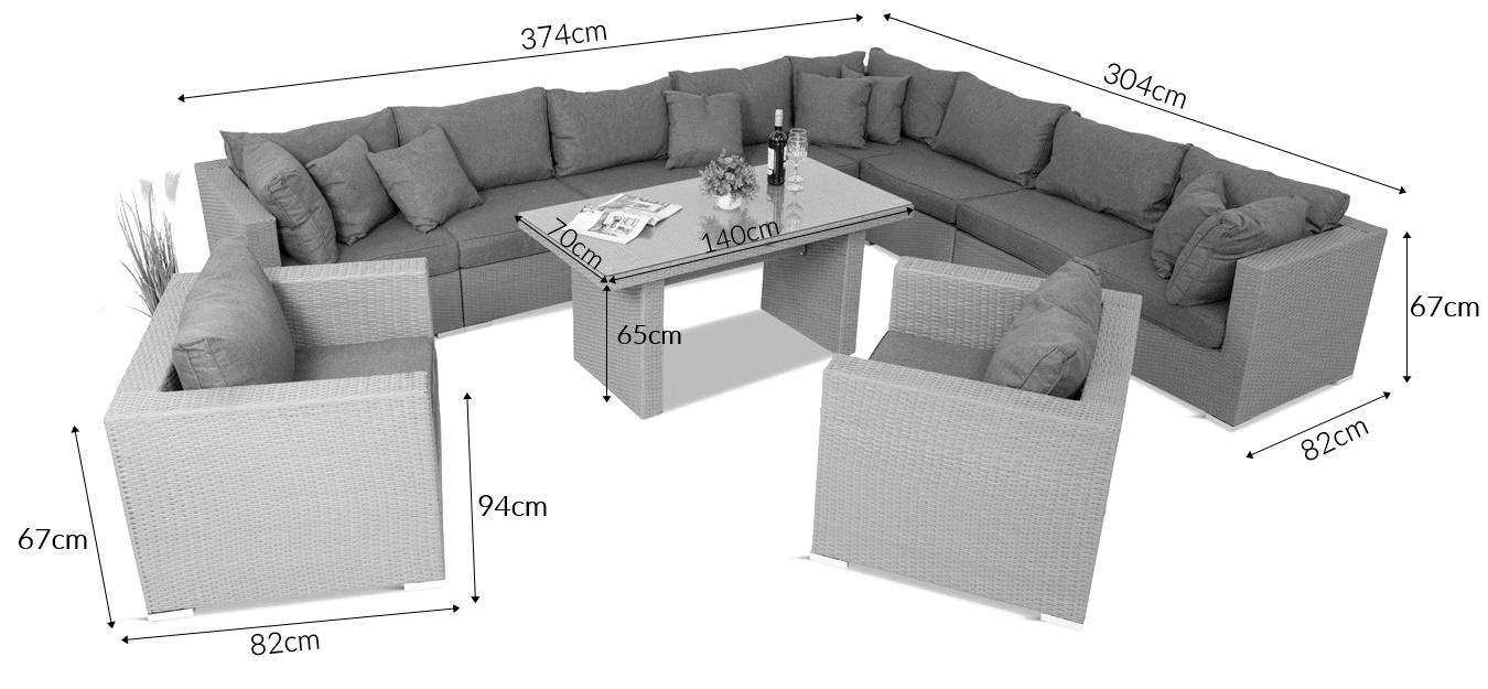 Wymiary narożnika technorattan